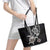 Hawaiian and Japanese Together Leather Tote Bag Japanese Culture and Turtle Kakau Tattoo Black Color