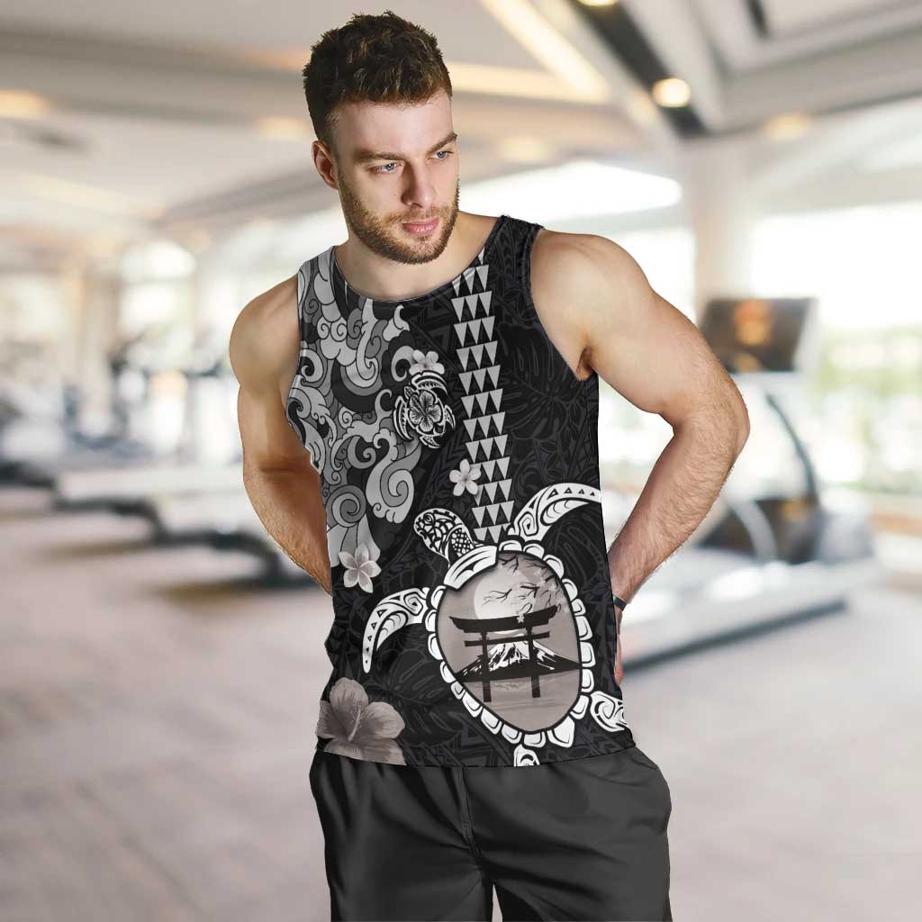 Hawaiian and Japanese Together Men Tank Top Japanese Culture and Turtle Kakau Tattoo Black Color LT03 Black - Polynesian Pride