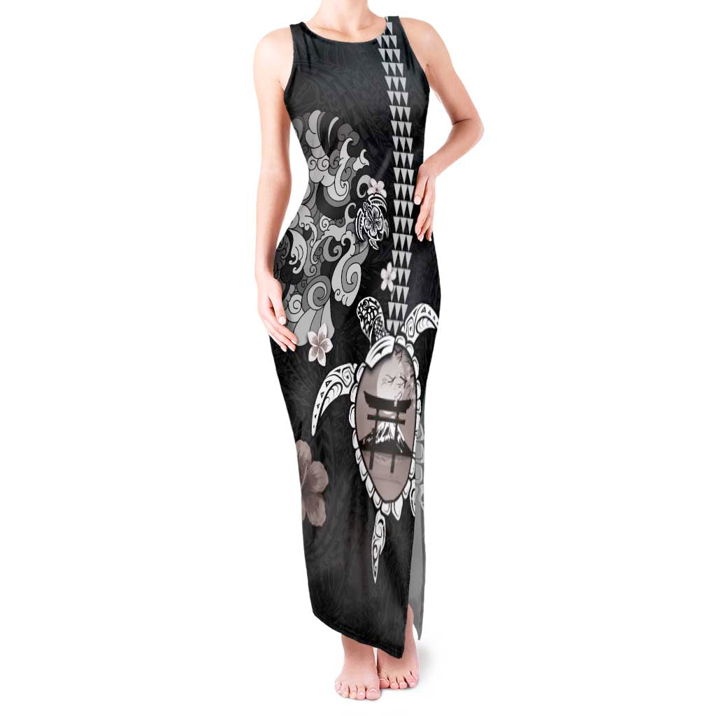 Hawaiian and Japanese Together Tank Maxi Dress Japanese Culture and Turtle Kakau Tattoo Black Color