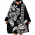 Hawaiian and Japanese Together Wearable Blanket Hoodie Japanese Culture and Turtle Kakau Tattoo Black Color