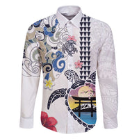 Hawaiian and Japanese Together Family Matching Mermaid Dress and Hawaiian Shirt Japanese Culture and Turtle Kakau Tattoo White Color