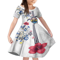 Hawaiian and Japanese Together Family Matching Off Shoulder Maxi Dress and Hawaiian Shirt Japanese Culture and Turtle Kakau Tattoo White Color
