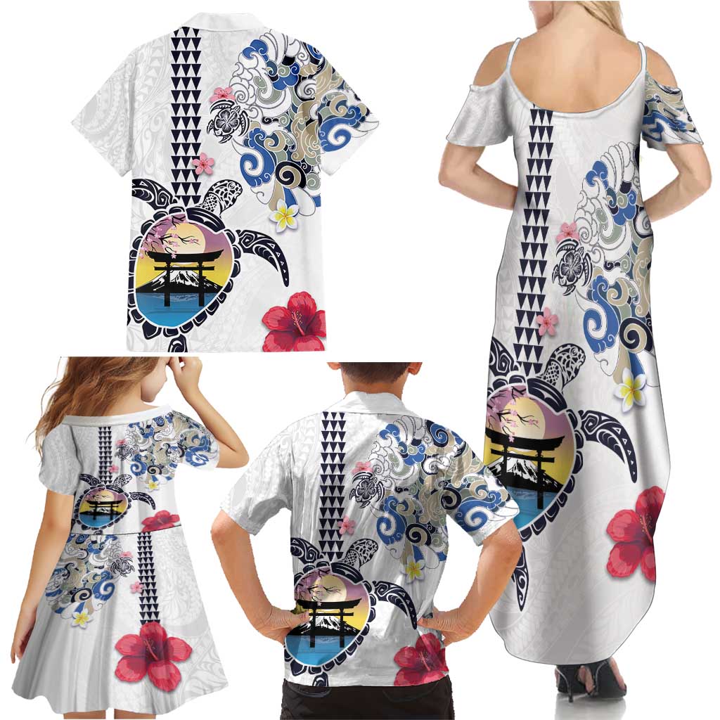 Hawaiian and Japanese Together Family Matching Summer Maxi Dress and Hawaiian Shirt Japanese Culture and Turtle Kakau Tattoo White Color LT03 - Polynesian Pride