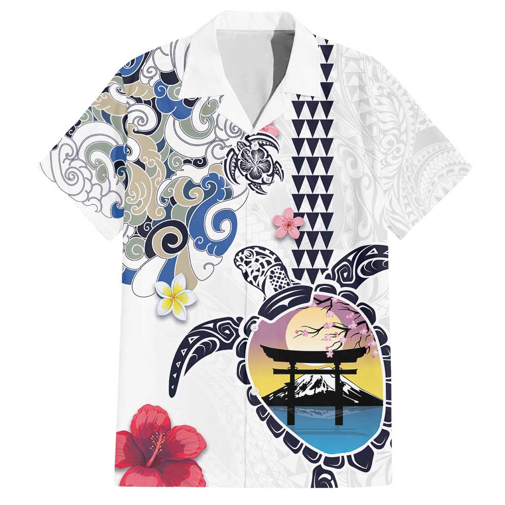 Hawaiian and Japanese Together Family Matching Summer Maxi Dress and Hawaiian Shirt Japanese Culture and Turtle Kakau Tattoo White Color LT03 Dad's Shirt - Short Sleeve White - Polynesian Pride