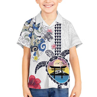 Hawaiian and Japanese Together Family Matching Summer Maxi Dress and Hawaiian Shirt Japanese Culture and Turtle Kakau Tattoo White Color LT03 Son's Shirt White - Polynesian Pride
