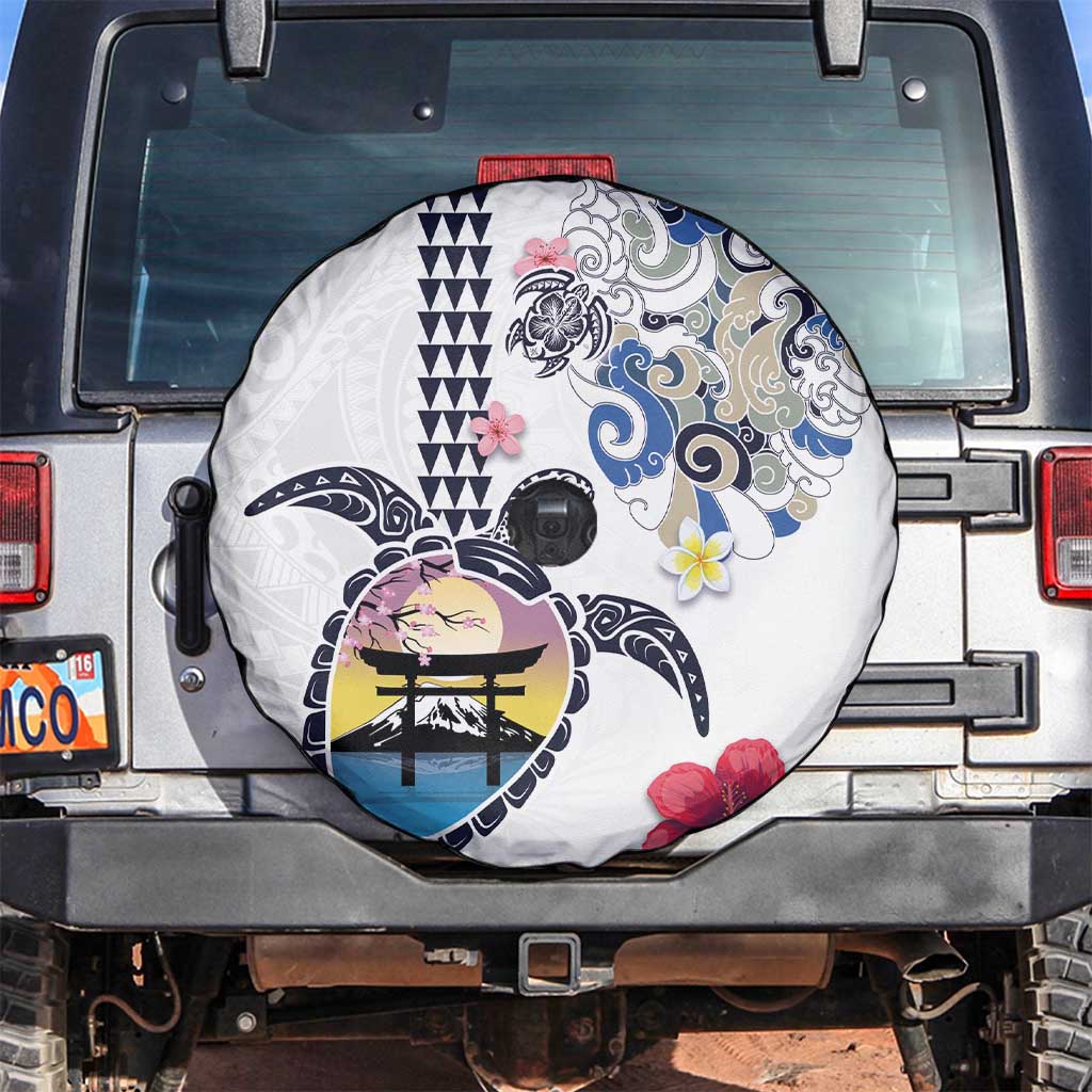 Hawaiian and Japanese Together Spare Tire Cover Japanese Culture and Turtle Kakau Tattoo White Color LT03 White - Polynesian Pride