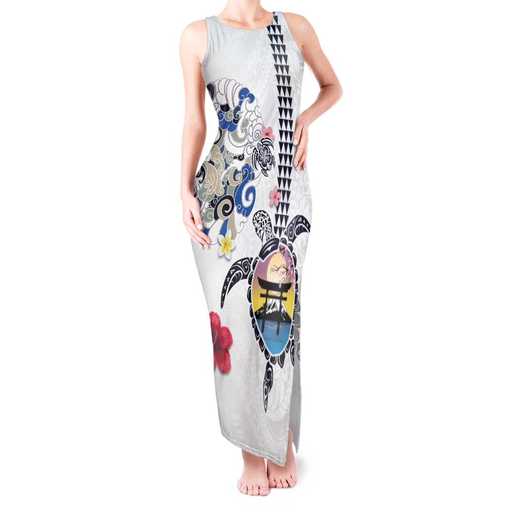 Hawaiian and Japanese Together Tank Maxi Dress Japanese Culture and Turtle Kakau Tattoo White Color LT03 Women White - Polynesian Pride
