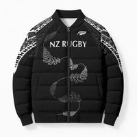 New Zealand Rugby Custom Bomber Puffer Jacket Aotearoa Armour Blacks Silver Ferns - Polynesian Pride