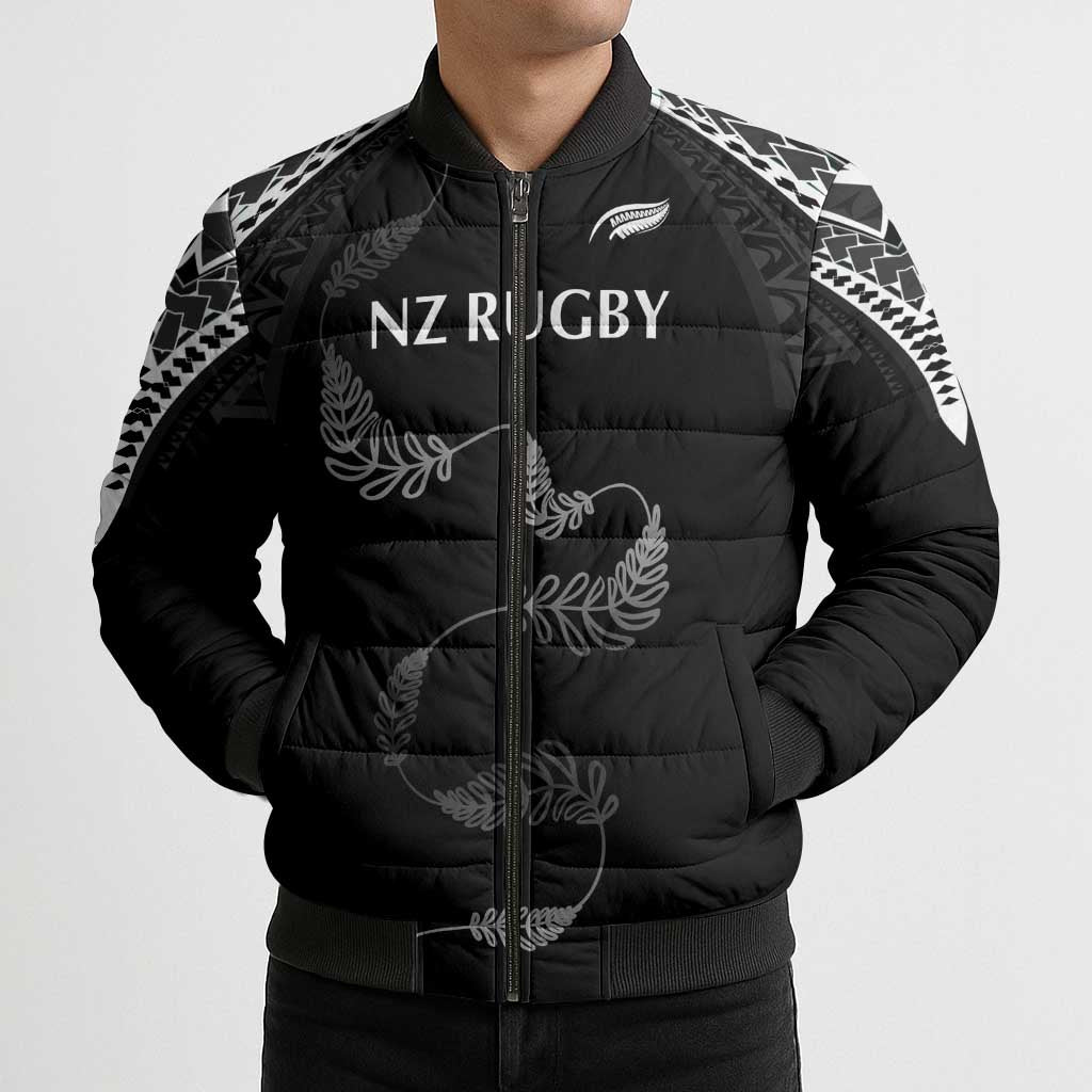 New Zealand Rugby Custom Bomber Puffer Jacket Aotearoa Armour Blacks Silver Ferns - Polynesian Pride
