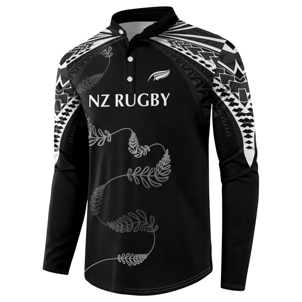 New Zealand Rugby Custom Button Sweatshirt Aotearoa Armour Blacks Silver Ferns - Polynesian Pride