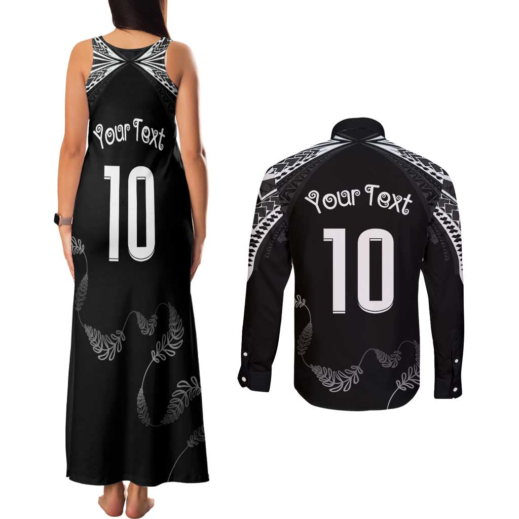 New Zealand Rugby Custom Couples Matching Tank Maxi Dress and Long Sleeve Button Shirt Aotearoa Armour Blacks Silver Ferns - Polynesian Pride