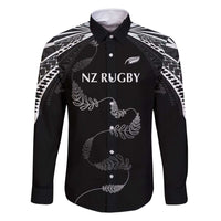 New Zealand Rugby Custom Family Matching Off Shoulder Maxi Dress and Hawaiian Shirt Aotearoa Armour Blacks Silver Ferns - Polynesian Pride