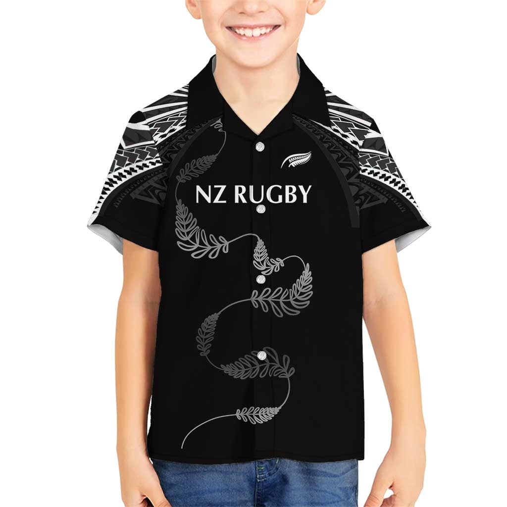 New Zealand Rugby Custom Family Matching Puletasi and Hawaiian Shirt Aotearoa Armour Blacks Silver Ferns - Polynesian Pride