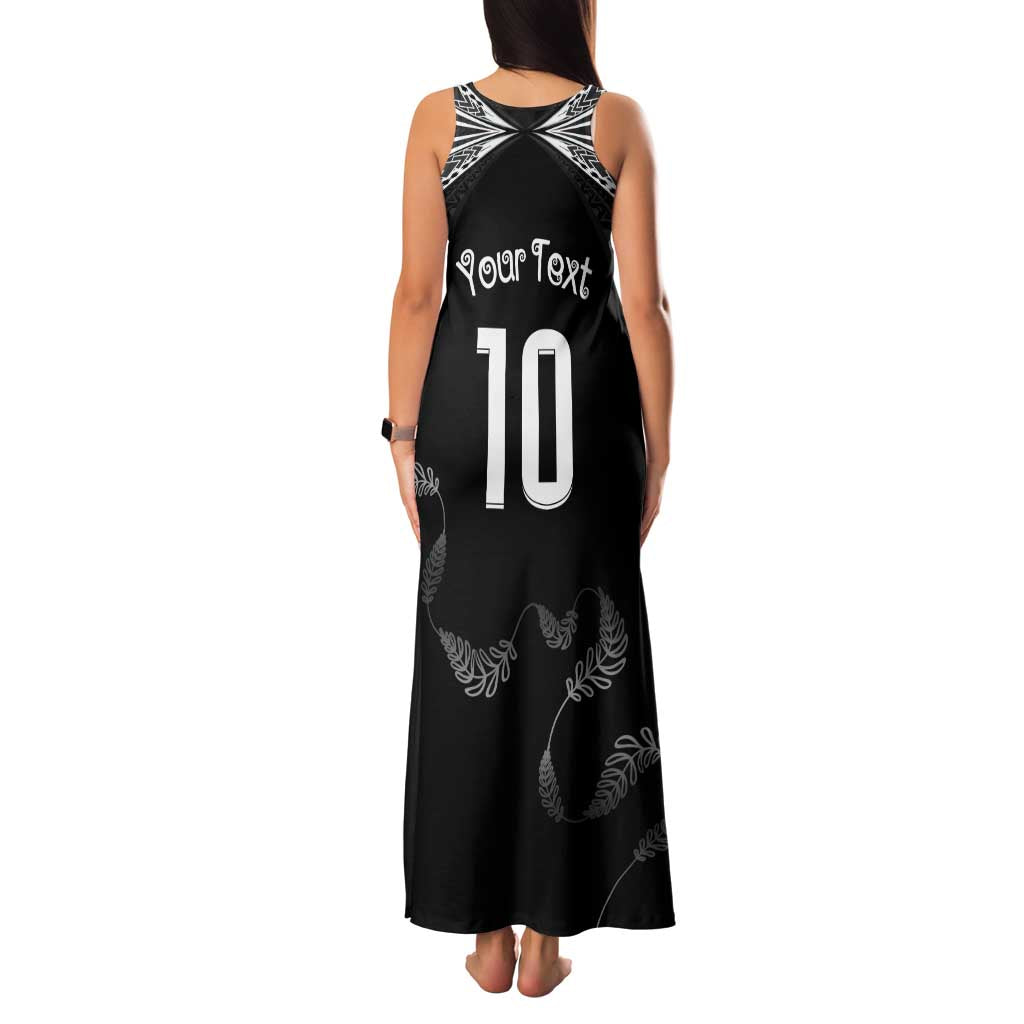 New Zealand Rugby Custom Family Matching Tank Maxi Dress and Hawaiian Shirt Aotearoa Armour Blacks Silver Ferns - Polynesian Pride