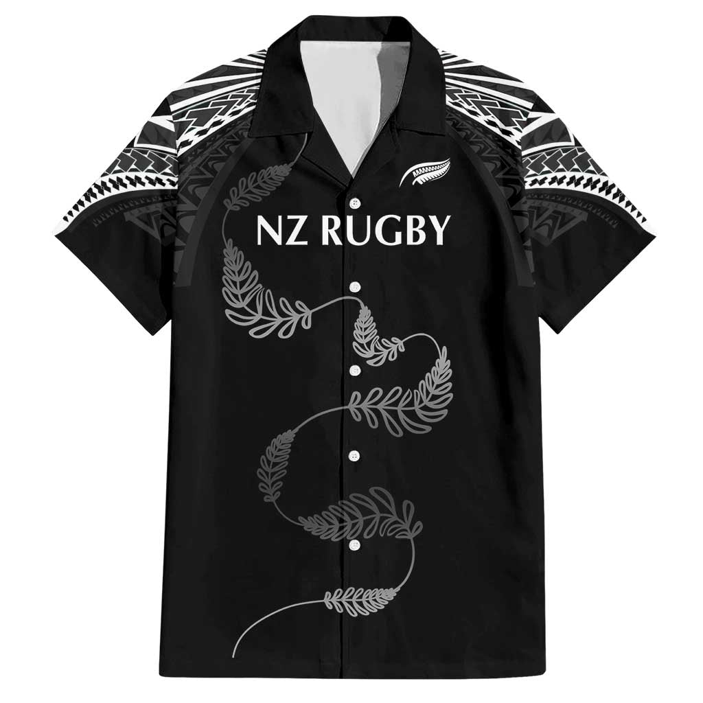 New Zealand Rugby Custom Hawaiian Shirt Aotearoa Armour Blacks Silver Ferns - Polynesian Pride
