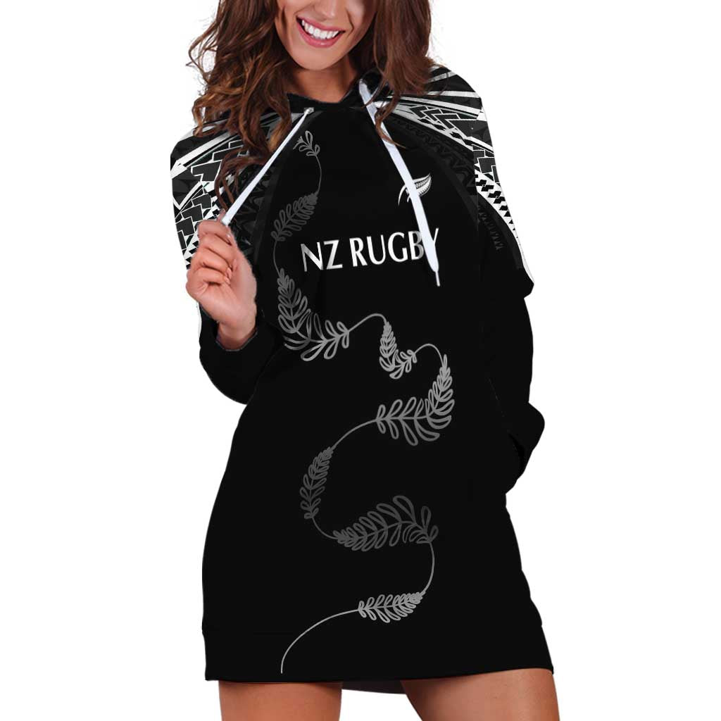 New Zealand Rugby Custom Hoodie Dress Aotearoa Armour Blacks Silver Ferns - Polynesian Pride