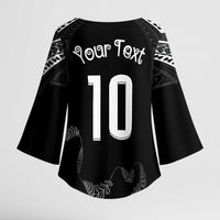 New Zealand Rugby Custom Kimono Sleeve Blouse Aotearoa Armour Blacks Silver Ferns - Polynesian Pride