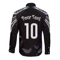 New Zealand Rugby Custom Long Sleeve Button Shirt Aotearoa Armour Blacks Silver Ferns - Polynesian Pride