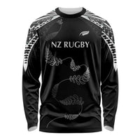 New Zealand Rugby Custom Long Sleeve Shirt Aotearoa Armour Blacks Silver Ferns - Polynesian Pride