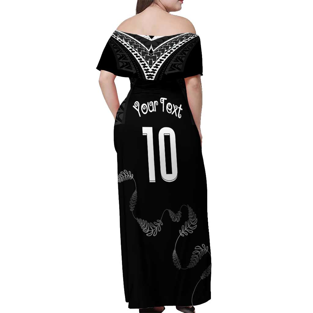 New Zealand Rugby Custom Off Shoulder Maxi Dress Aotearoa Armour Blacks Silver Ferns - Polynesian Pride