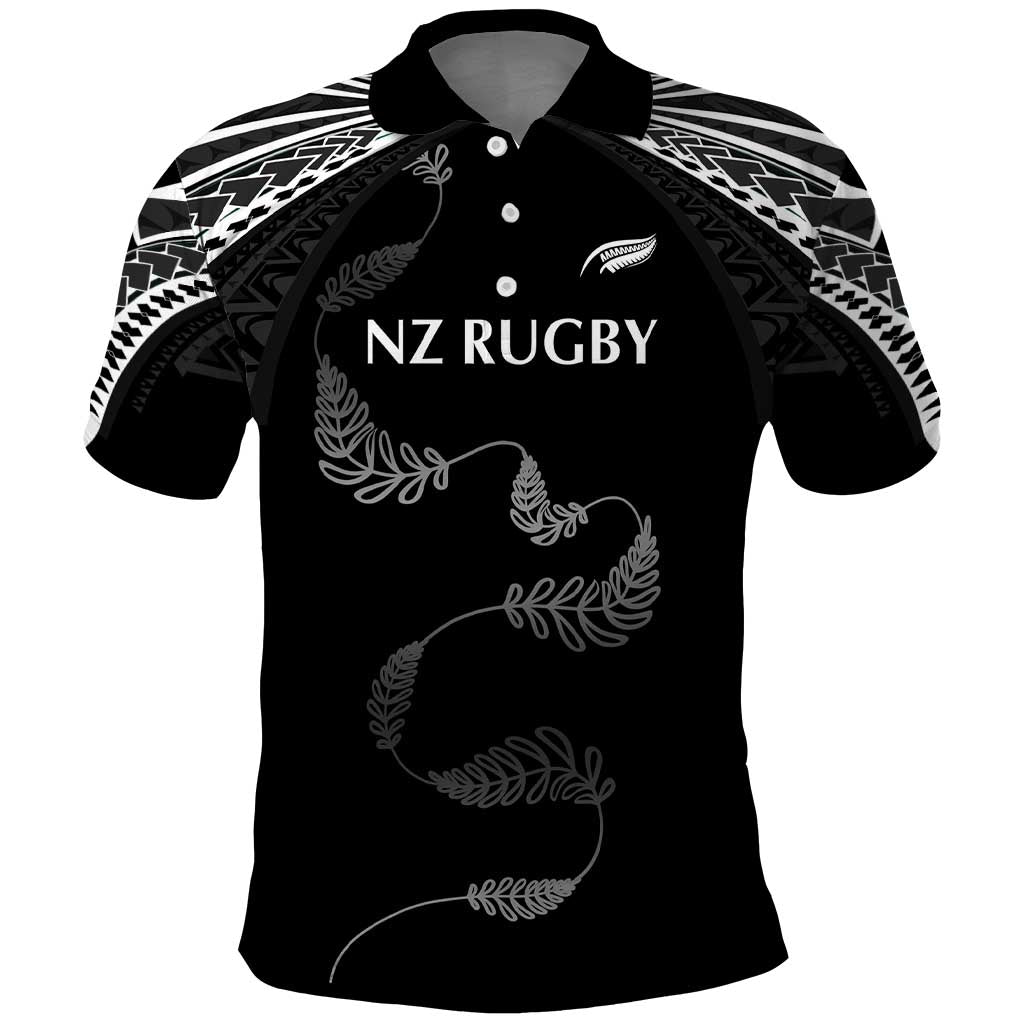 New Zealand Rugby Custom Polo Shirt Aotearoa Armour Blacks Silver Ferns - Polynesian Pride