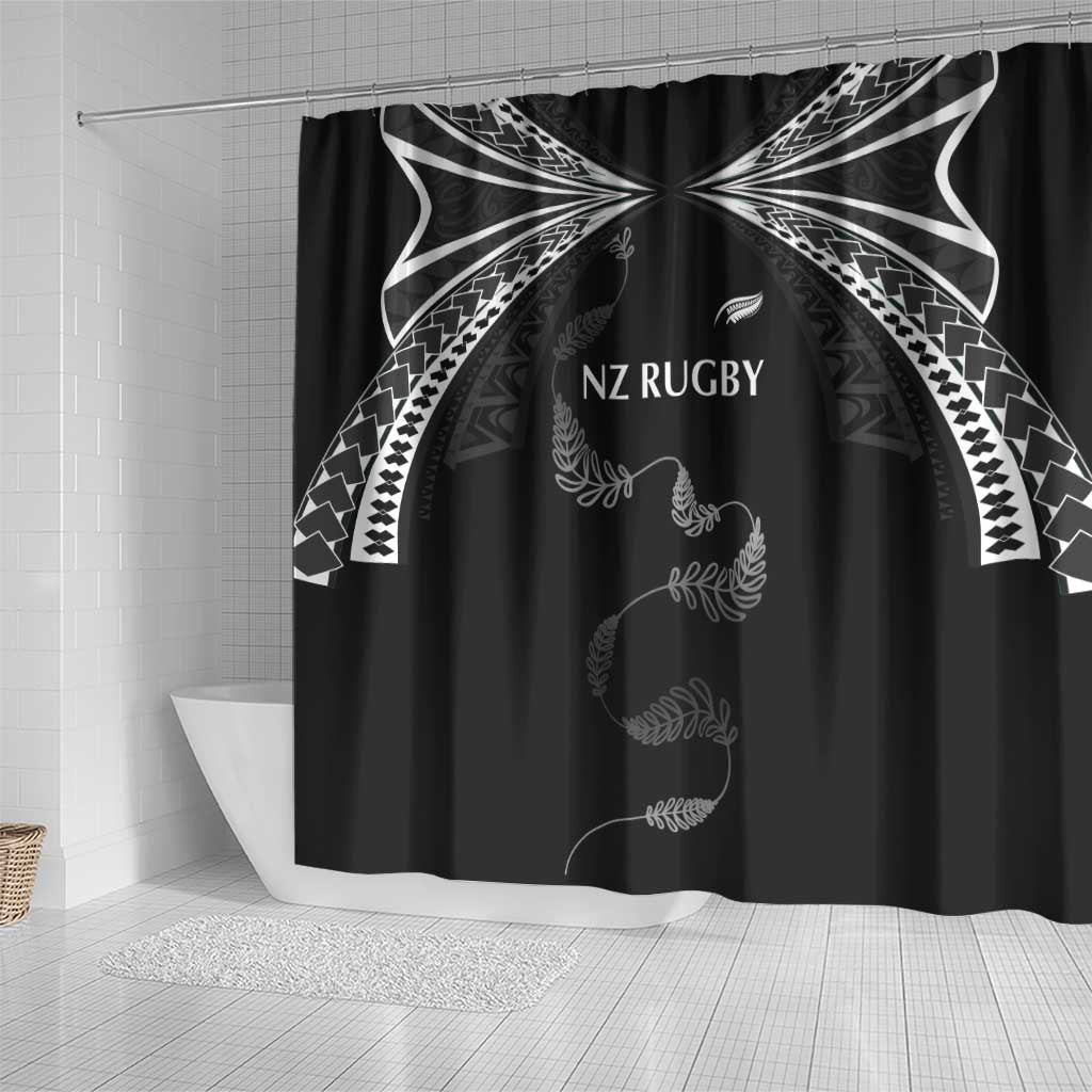 New Zealand Rugby Shower Curtain Aotearoa Armour Blacks Silver Ferns - Polynesian Pride