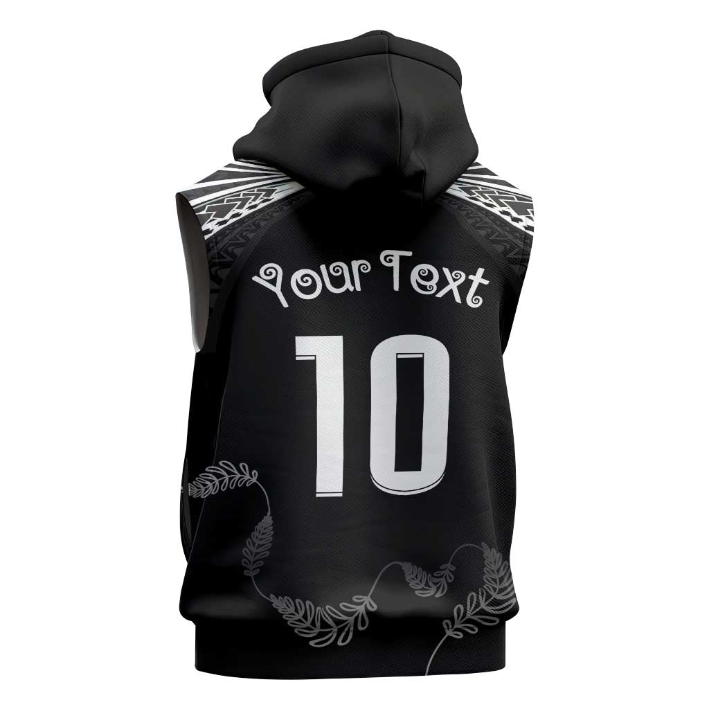 New Zealand Rugby Custom Sleeveless Zip Hoodie Aotearoa Armour Blacks Silver Ferns - Polynesian Pride