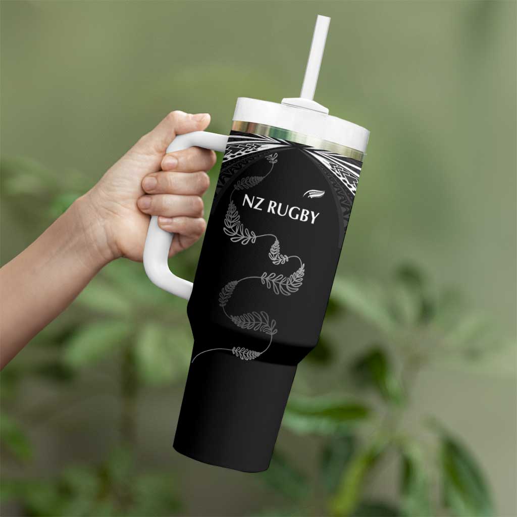 New Zealand Rugby Custom Tumbler With Handle Aotearoa Armour Blacks Silver Ferns - Polynesian Pride