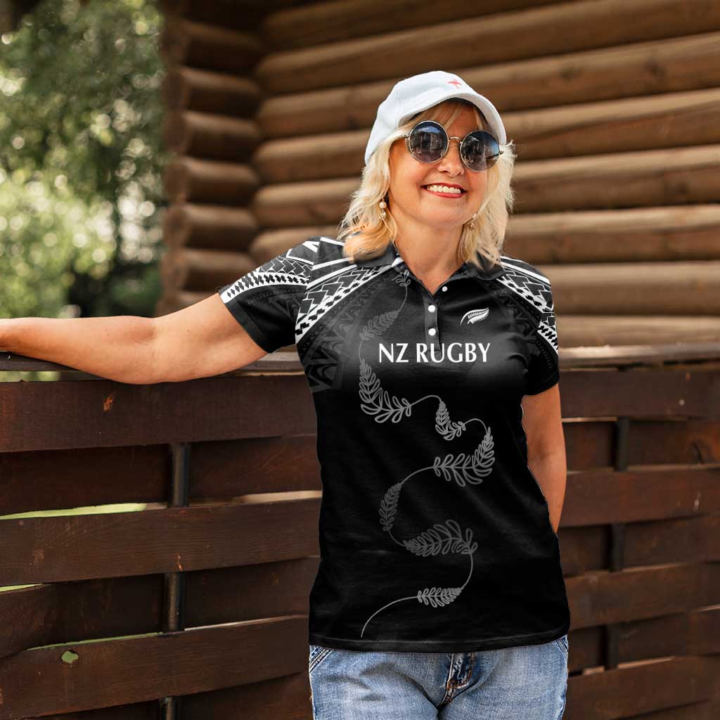 New Zealand Rugby Custom Women Polo Shirt Aotearoa Armour Blacks Silver Ferns - Polynesian Pride
