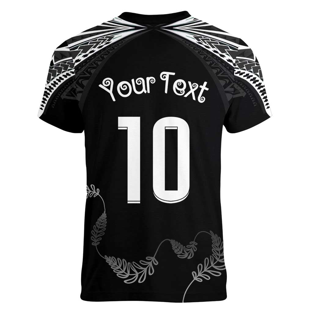 New Zealand Rugby Custom Women V-Neck T-Shirt Aotearoa Armour Blacks Silver Ferns - Polynesian Pride