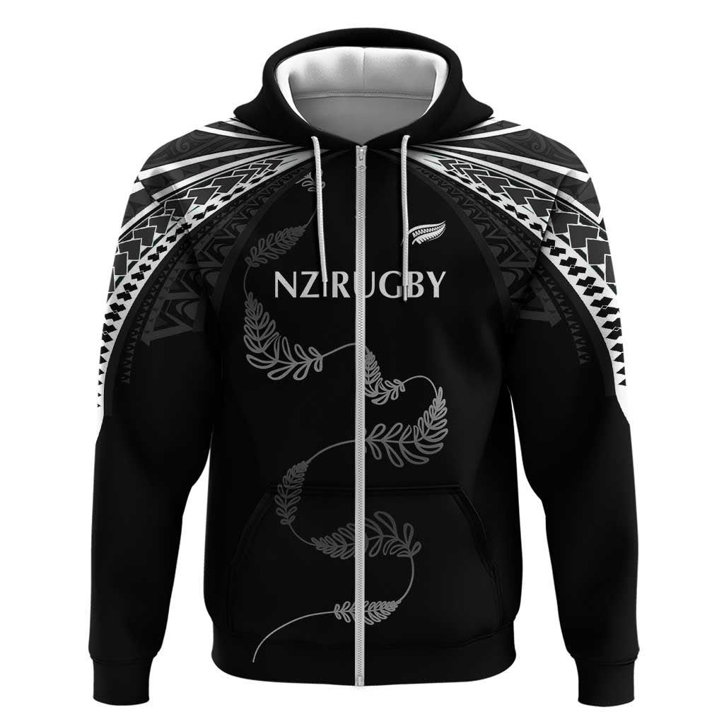 New Zealand Rugby Custom Zip Hoodie Aotearoa Armour Blacks Silver Ferns - Polynesian Pride