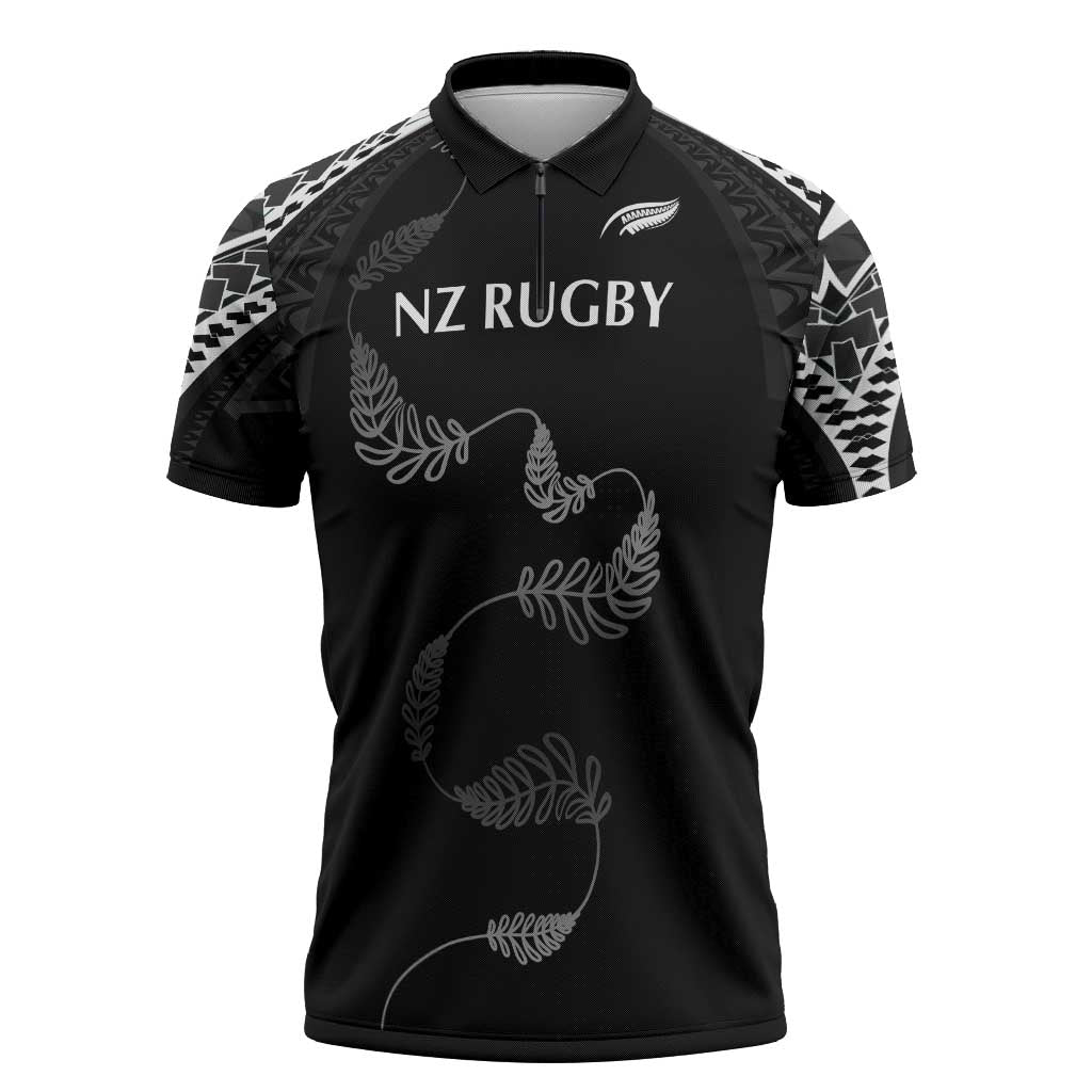 New Zealand Rugby Custom Zipper Polo Shirt Aotearoa Armour Blacks Silver Ferns - Polynesian Pride
