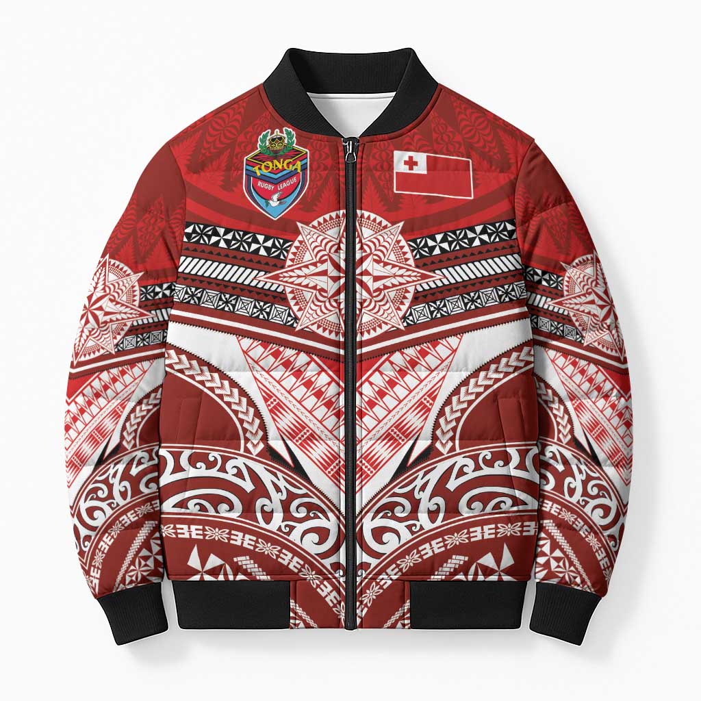 Tonga Rugby Custom Bomber Puffer Jacket Mana o Tonga-Tribal Heritage Edition Red Color LT03 Unisex Red - Polynesian Pride