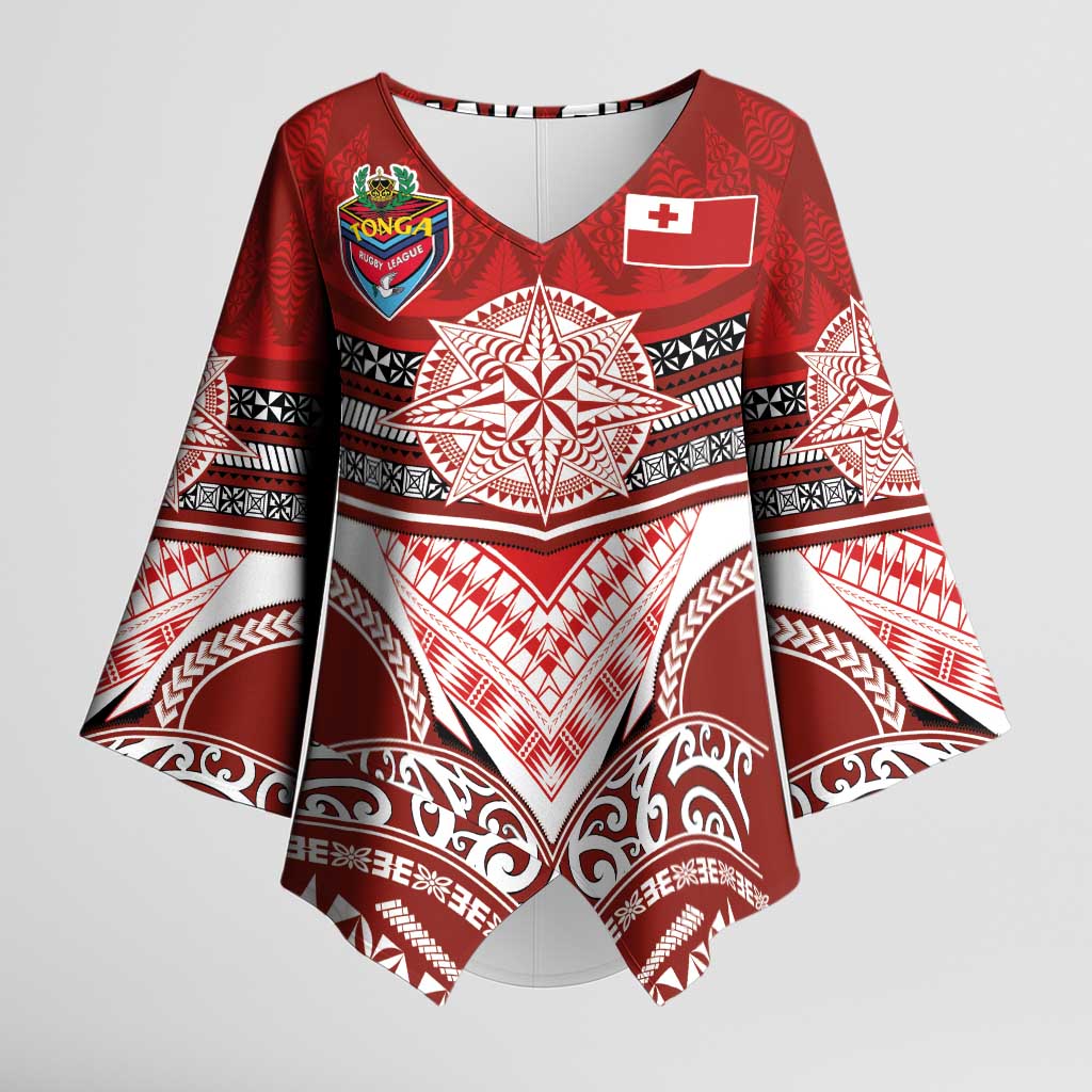 Tonga Rugby Custom Kimono Sleeve Blouse Mana o Tonga-Tribal Heritage Edition Red Color LT03 Female Red - Polynesian Pride