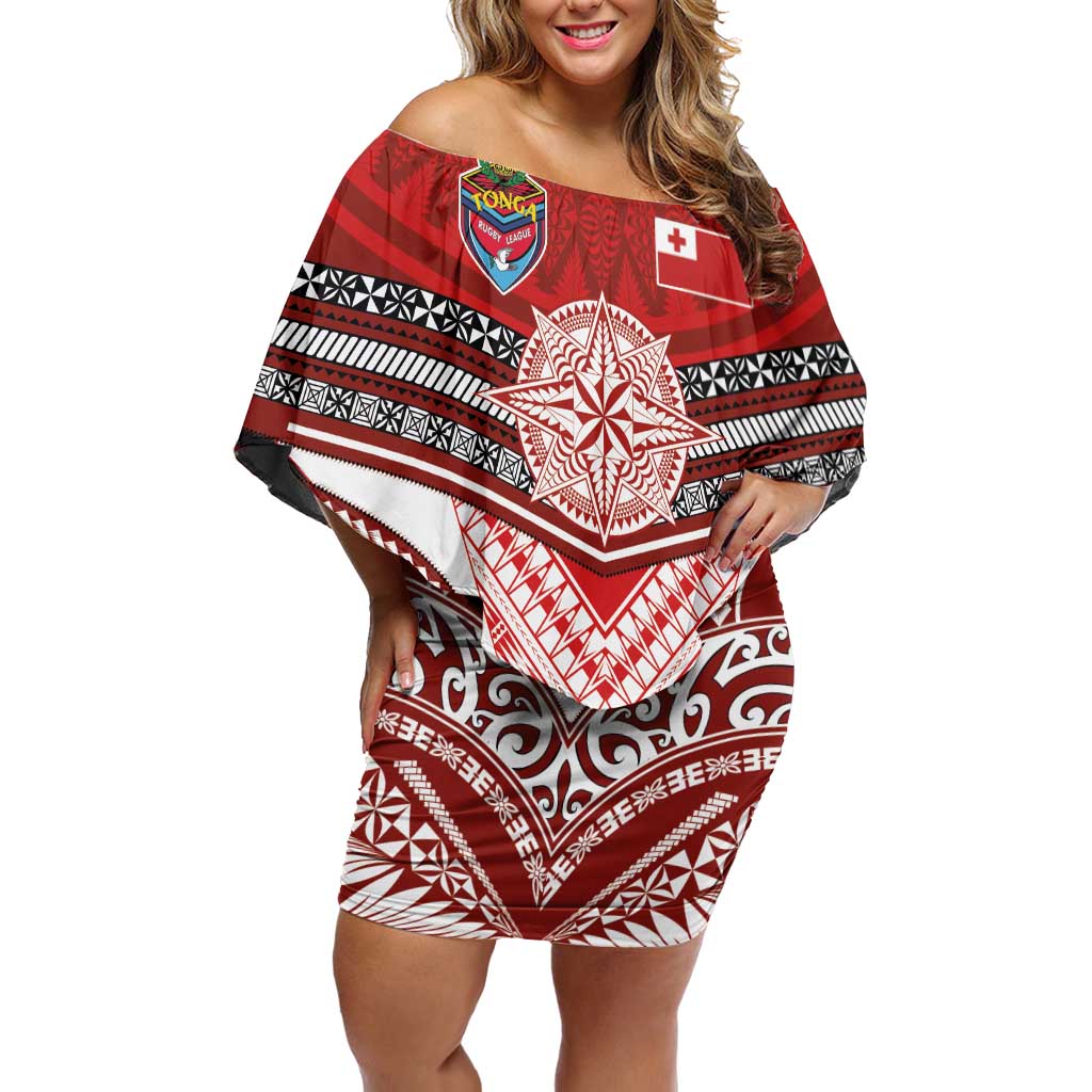 Tonga Rugby Custom Off Shoulder Short Dress Mana o Tonga-Tribal Heritage Edition Red Color - Polynesian Pride
