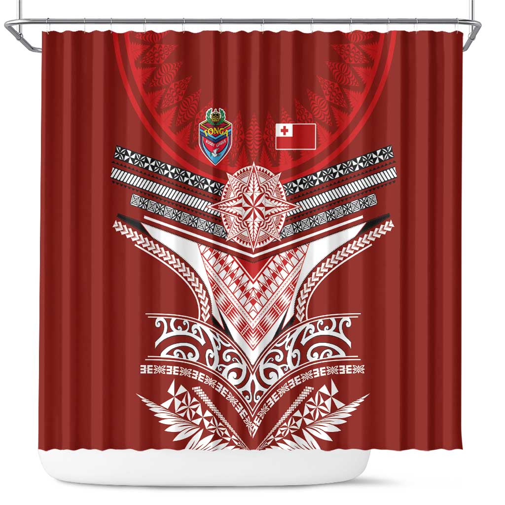 Tonga Rugby Shower Curtain Mana o Tonga-Tribal Heritage Edition Red Color - Polynesian Pride