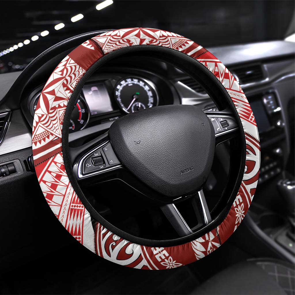 Tonga Rugby Steering Wheel Cover Mana o Tonga-Tribal Heritage Edition Red Color LT03 Universal Fit Red - Polynesian Pride