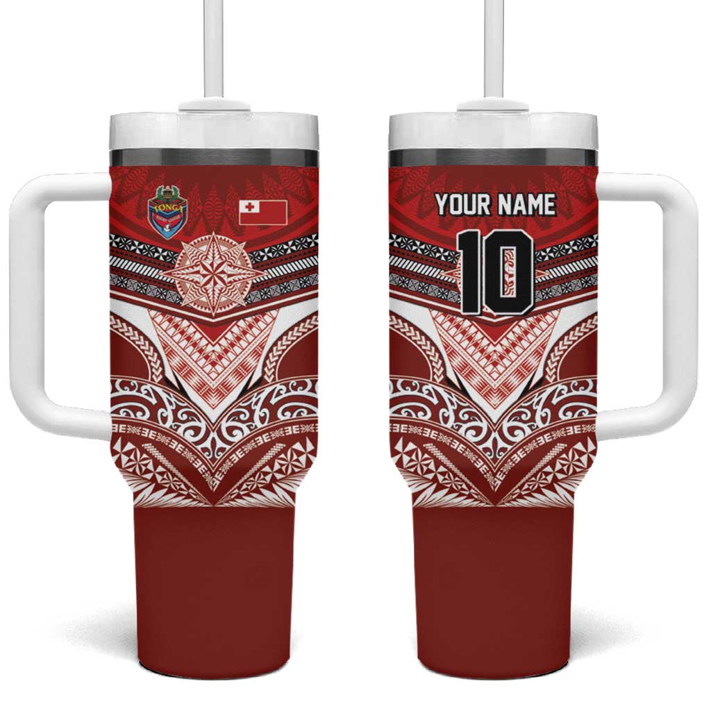 Tonga Rugby Custom Tumbler With Handle Mana o Tonga-Tribal Heritage Edition Red Color - Polynesian Pride