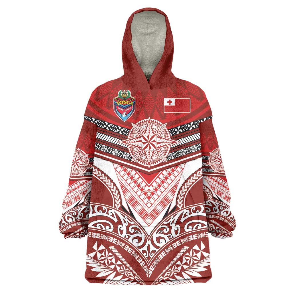 Tonga Rugby Custom Wearable Blanket Hoodie Mana o Tonga-Tribal Heritage Edition Red Color - Polynesian Pride