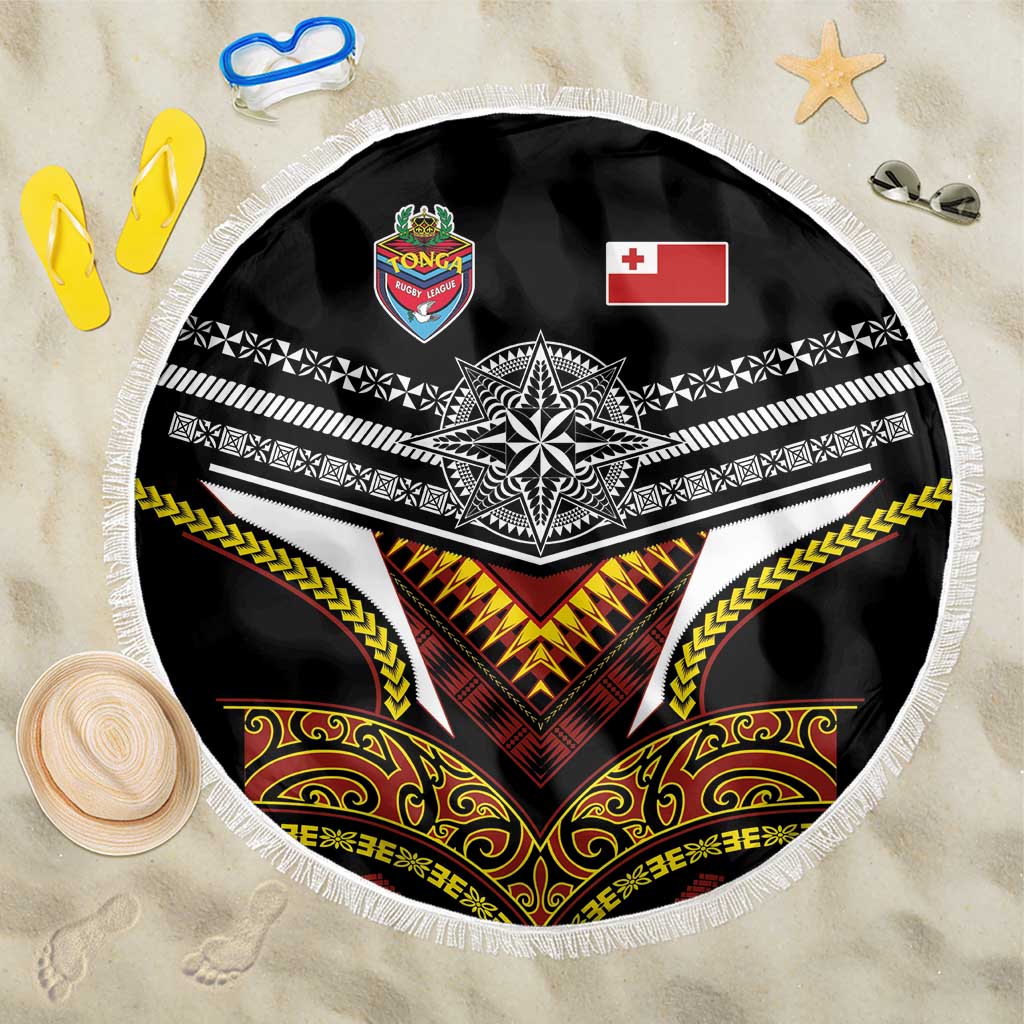 Tonga Rugby Beach Blanket Mana o Tonga-Tribal Heritage Edition Black Color - Polynesian Pride