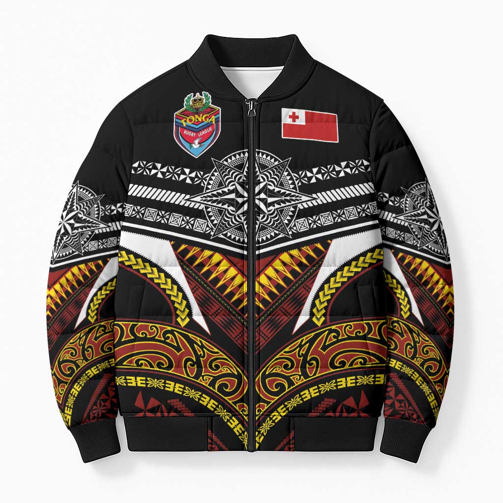 Tonga Rugby Custom Bomber Puffer Jacket Mana o Tonga-Tribal Heritage Edition Black Color LT03 Unisex Red - Polynesian Pride