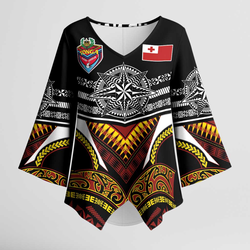 Tonga Rugby Custom Kimono Sleeve Blouse Mana o Tonga-Tribal Heritage Edition Black Color LT03 Female Red - Polynesian Pride