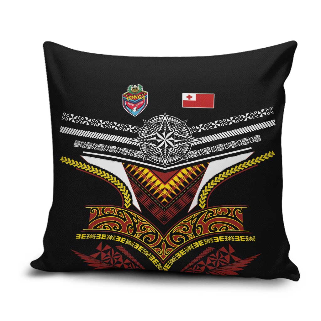 Tonga Rugby Pillow Cover Mana o Tonga-Tribal Heritage Edition Black Color - Polynesian Pride