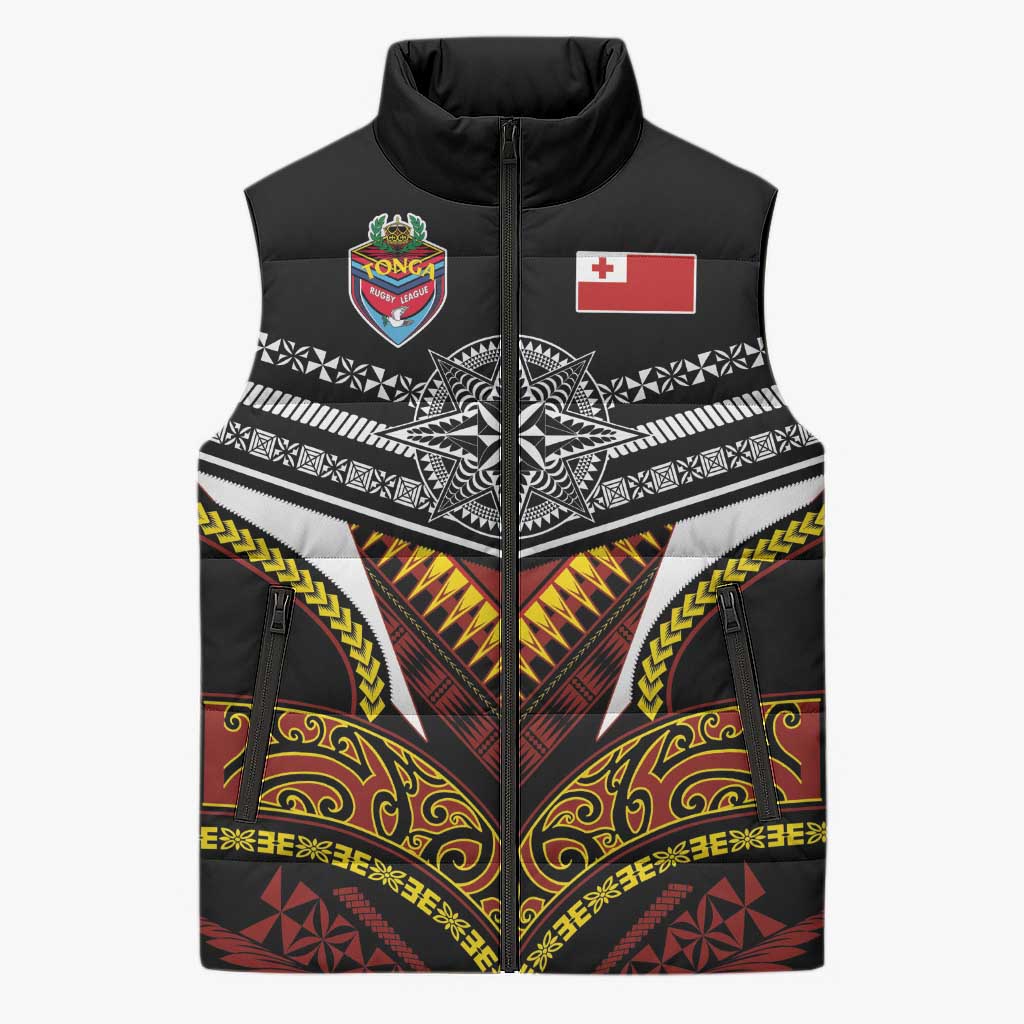 Tonga Rugby Custom Sleeveless Puffer Jacket Mana o Tonga-Tribal Heritage Edition Black Color LT03 Unisex Red - Polynesian Pride