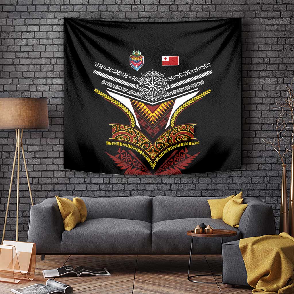 Tonga Rugby Tapestry Mana o Tonga-Tribal Heritage Edition Black Color - Polynesian Pride