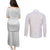 Tonga White Sunday Couples Matching Puletasi and Long Sleeve Button Shirt Tongan Tribal Heritage Tattoos - Polynesian Pride