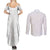 Tonga White Sunday Couples Matching Summer Maxi Dress and Long Sleeve Button Shirt Tongan Tribal Heritage Tattoos - Polynesian Pride