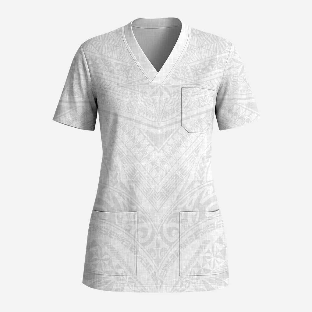 Tonga White Sunday Scrub Top Tongan Tribal Heritage Tattoos - Polynesian Pride