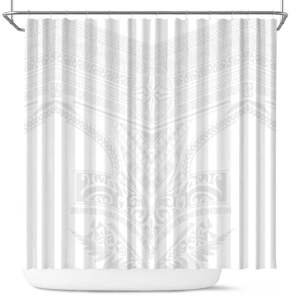 Tonga White Sunday Shower Curtain Tongan Tribal Heritage Tattoos - Polynesian Pride