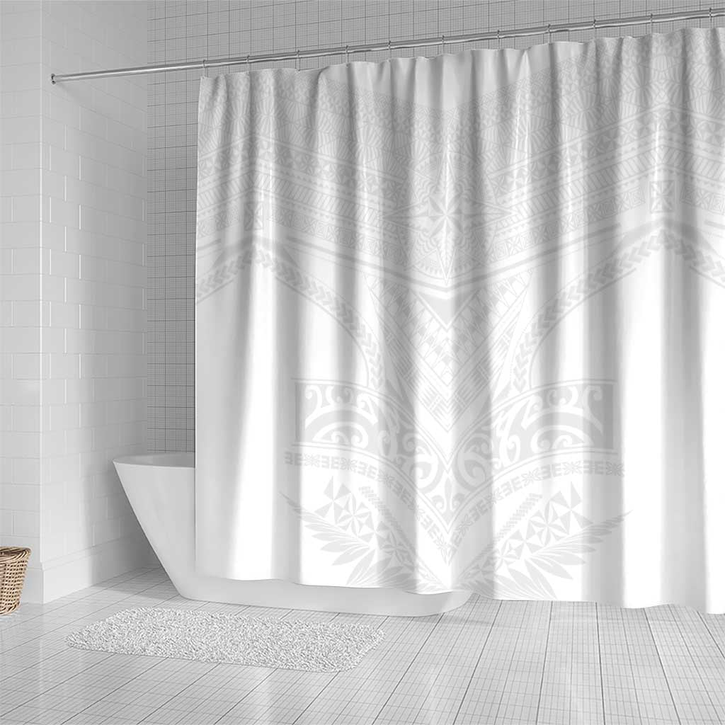 Tonga White Sunday Shower Curtain Tongan Tribal Heritage Tattoos - Polynesian Pride